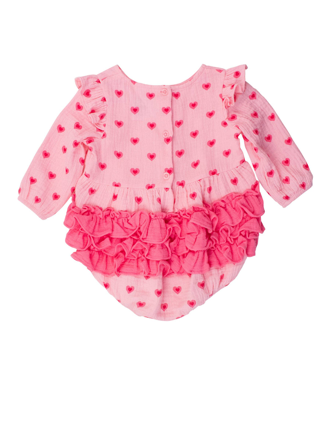 Baby Girls I Heart You Cotton Gauze Long Sleeve Flutter Bubble Romper