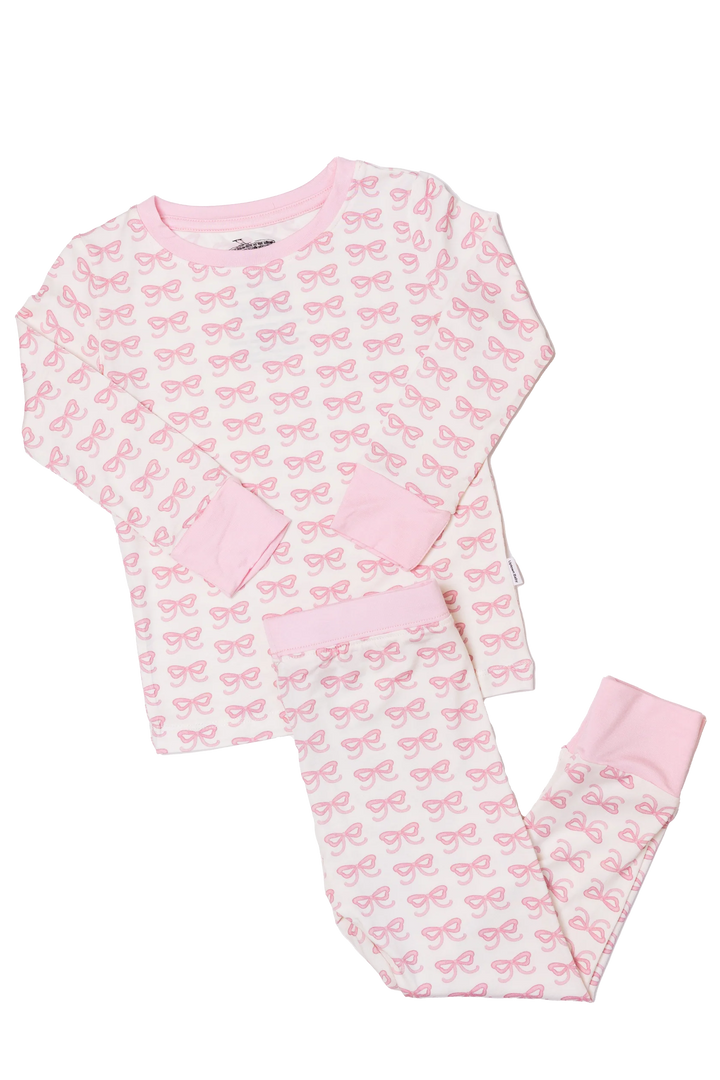 2 Piece Bamboo Girls Pajama Set - Bow