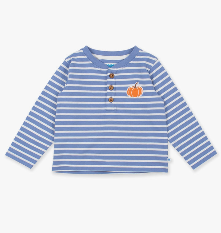 Boys Pumpkin Periwinkle Blue Stripe Henley Tee: 18-24M, 5