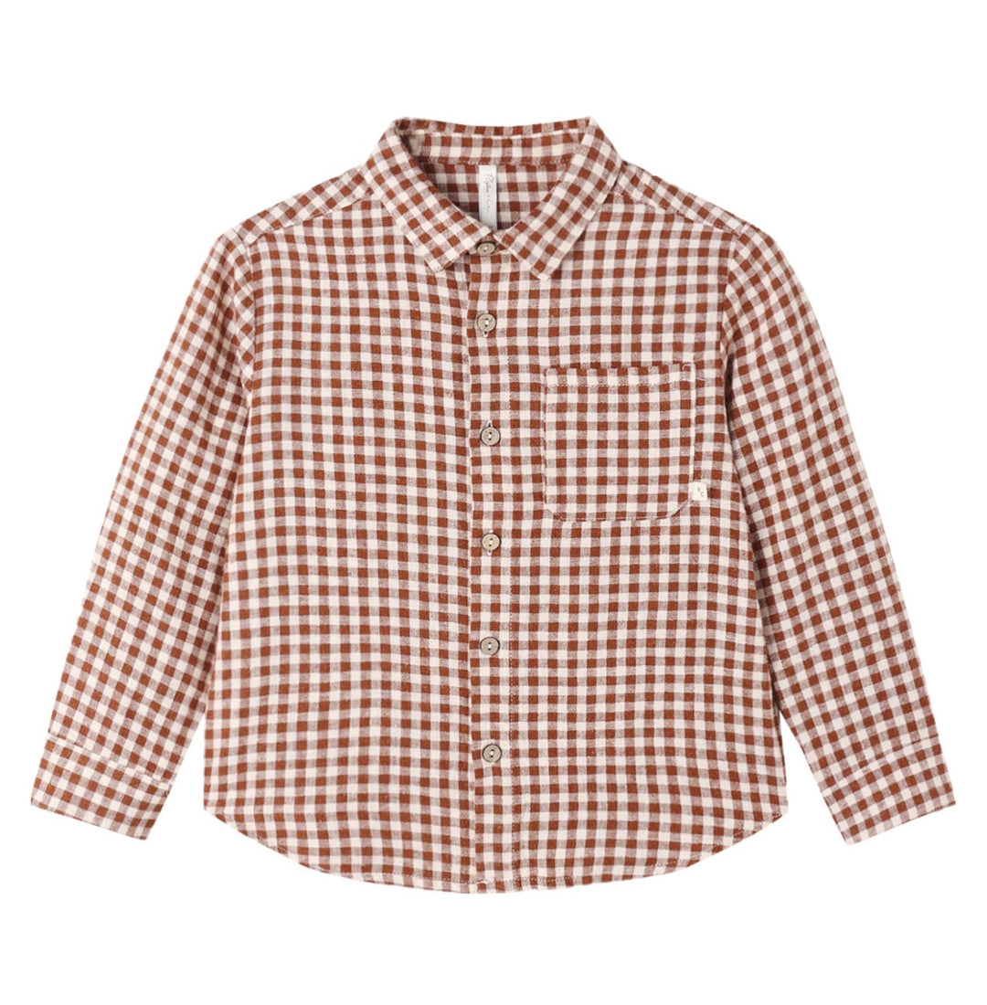 Collared Long Sleeve Shirt | Brick Check