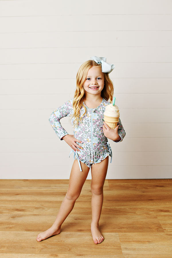 Floral One-Piece Rashguard Swim