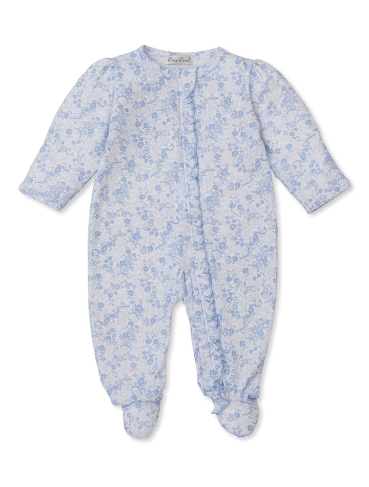 Old English Roses Baby Footie w/ Zip - Light Blue