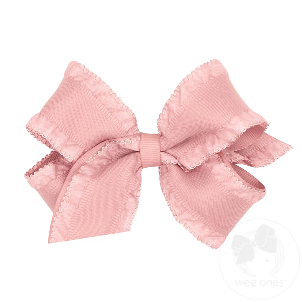Medium Ruffle Edge Satin with Grosgrain Underlay Hair Bow | Sweet Nectar