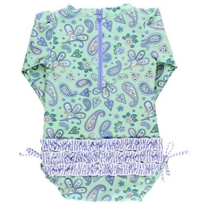 Seaglass Paisley Long Sleeve One Piece Rashguard Swimsuit: 0-3M