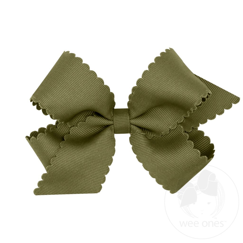 Medium Grosgrain Hair Bow with Scalloped Edge | Sage