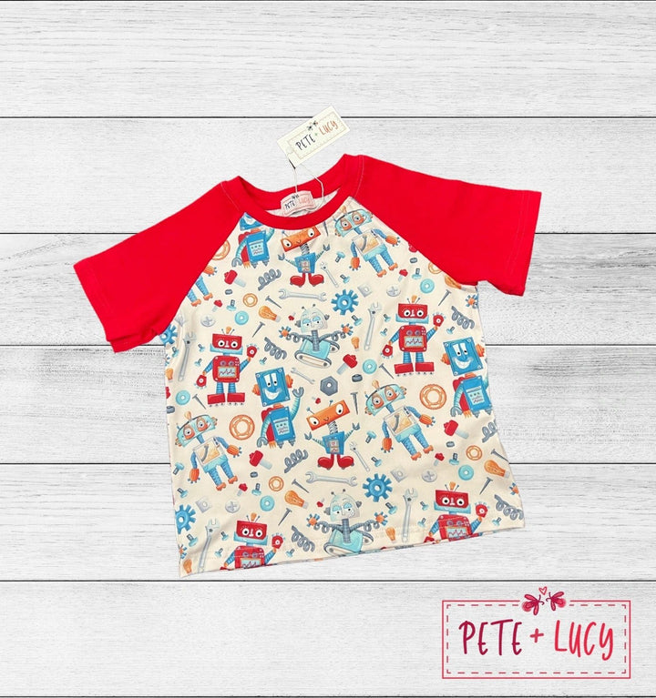 Pete and Lucy Robot Short Sleeve Shirt: 3T