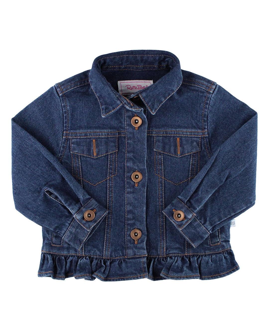 RuffleButts + RuggedButts - Girls Medium Wash Ruffle Denim Jacket