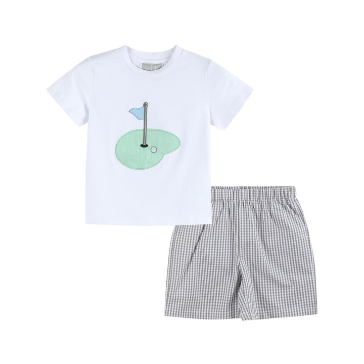 Gray Gingham Golf Tee and Shorts