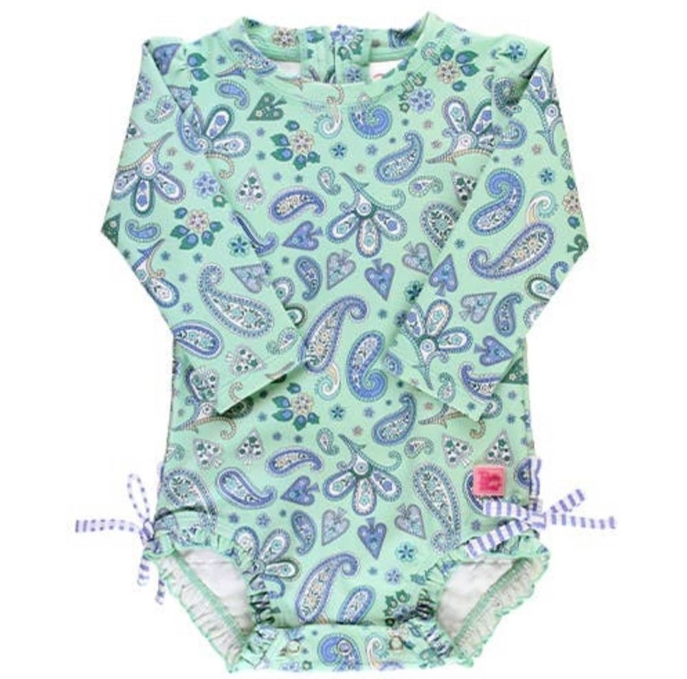 Seaglass Paisley Long Sleeve One Piece Rashguard Swimsuit: 0-3M