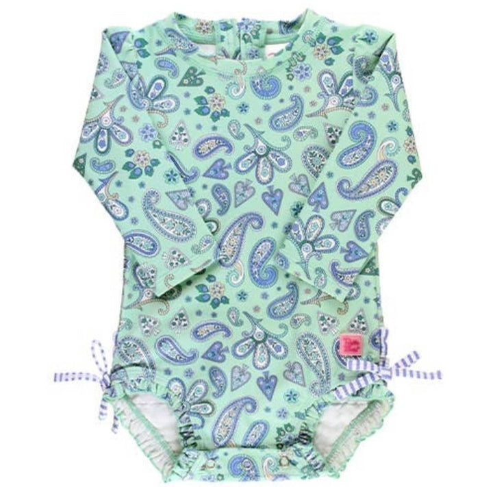 Seaglass Paisley Long Sleeve One Piece Rashguard Swimsuit: 0-3M