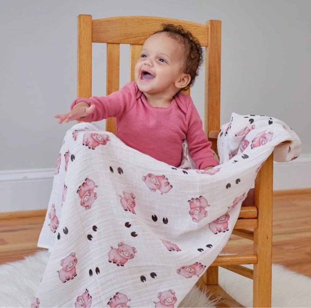 Fun Farm Pig Baby Muslin Swaddle Blanket