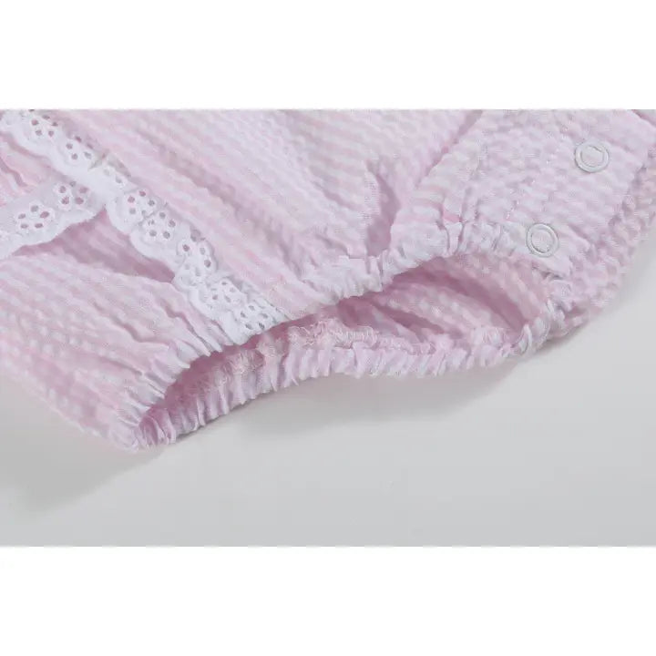 Bunny Ruffle Romper | Pink Seersucker