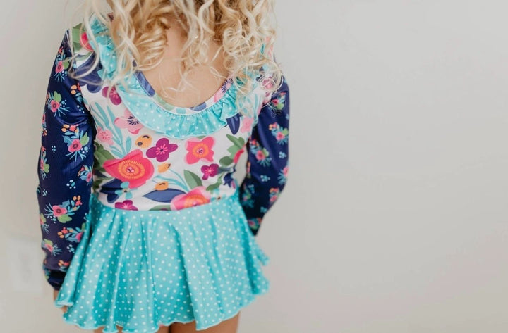 Pink Teal Floral Leotard