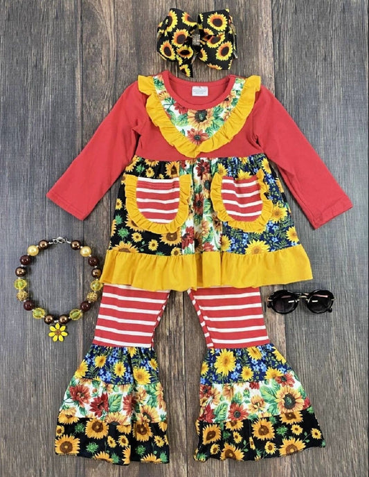 Sunflowers Patchwork Tunic & Bell Bottoms 18M, 2T, 3T, 4T, 5, 6, 8