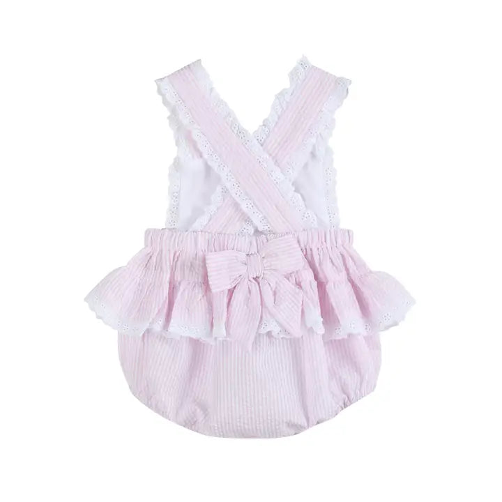 Bunny Ruffle Romper | Pink Seersucker