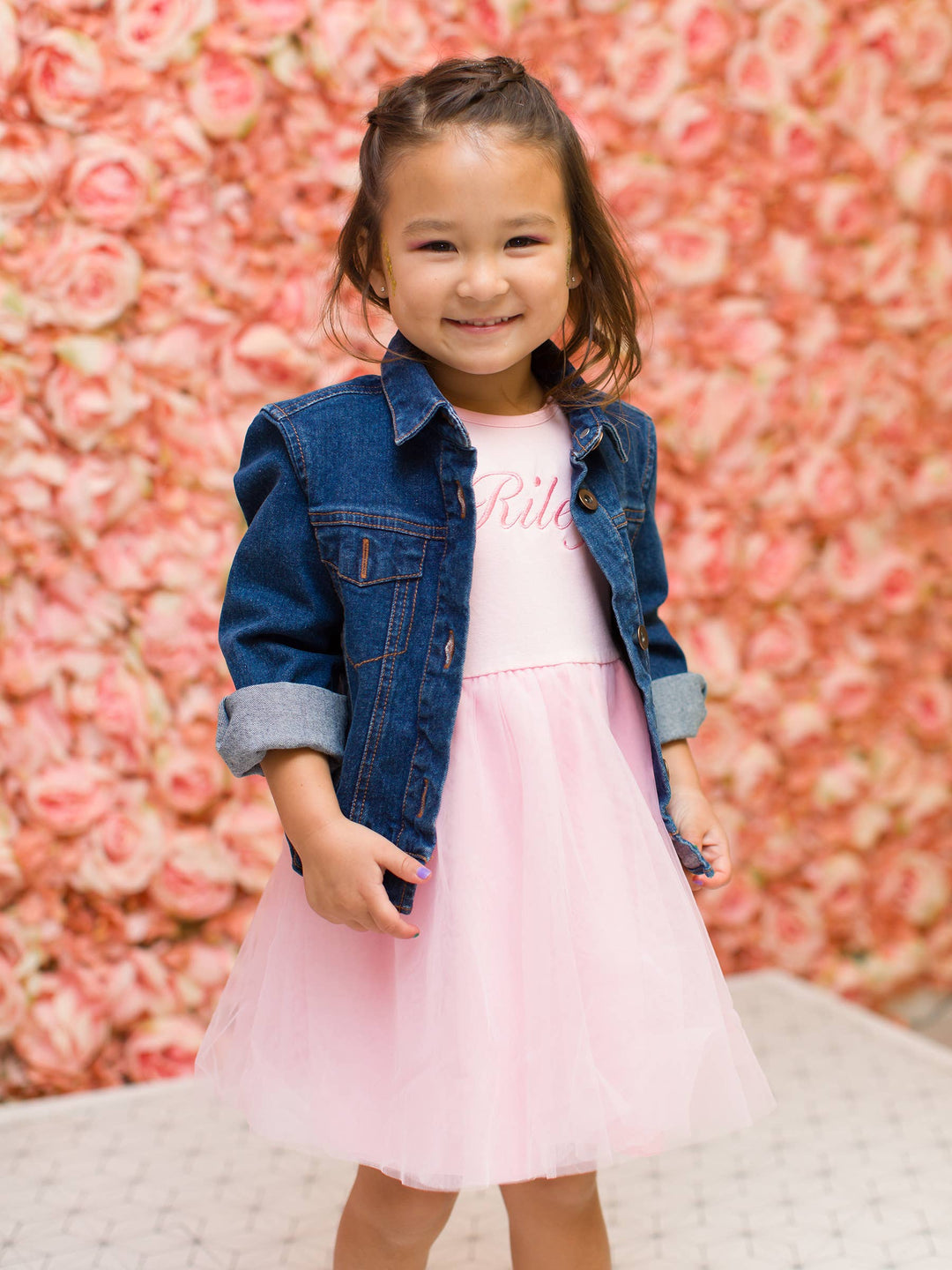 RuffleButts + RuggedButts - Girls Medium Wash Ruffle Denim Jacket