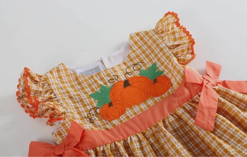 Orange Gingham Pumpkin Dress: 3T, 5