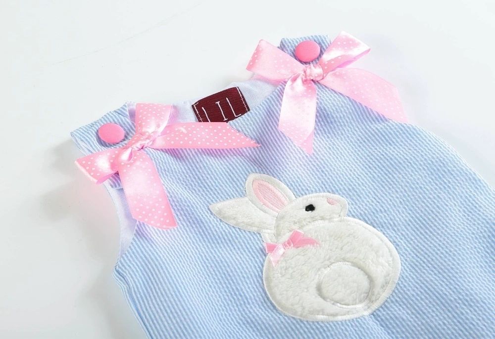 Seersucker Fuzzy Easter Bunny Dress: 3-6M
