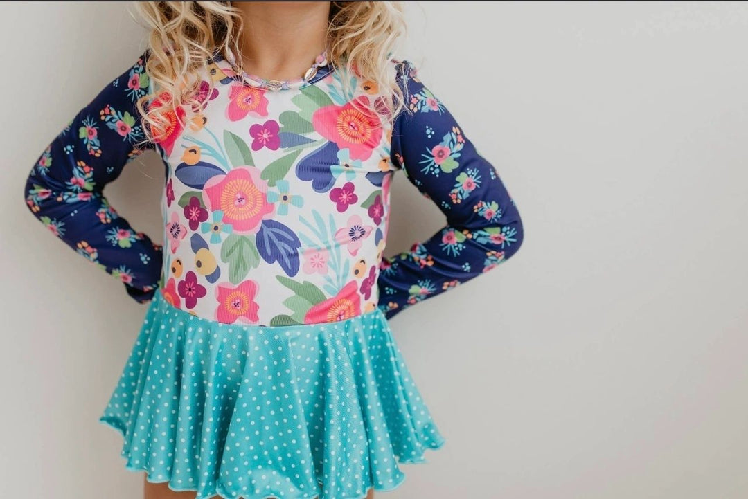 Pink Teal Floral Leotard