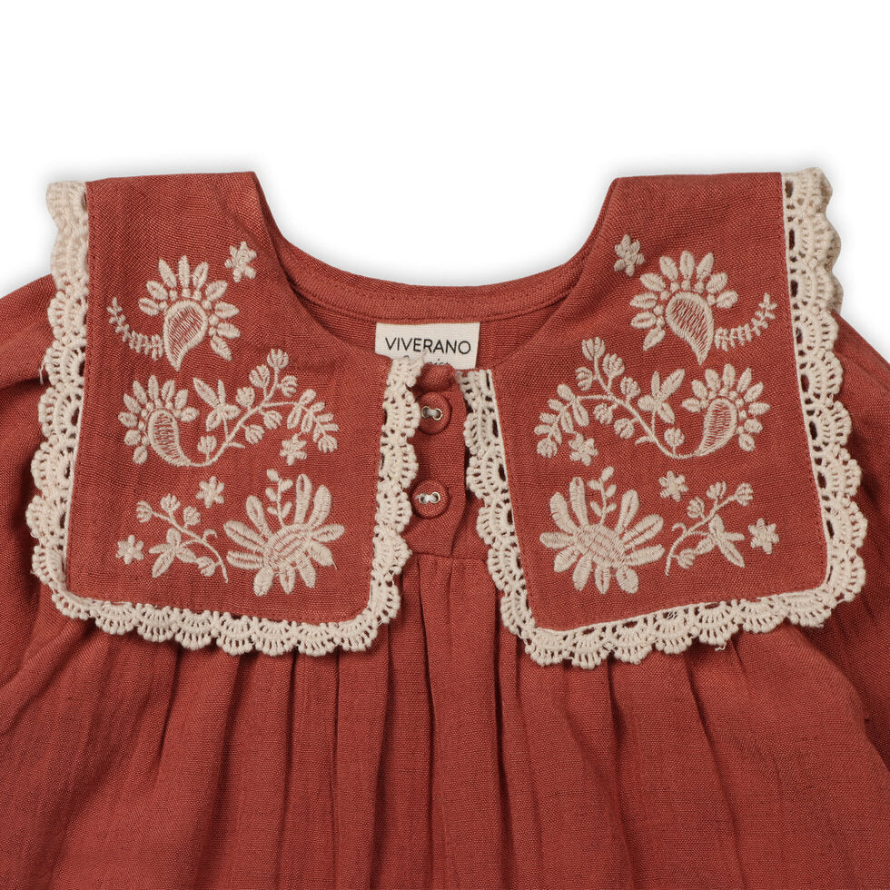 Sola Embroidered Collar Baby Dress & Bloomer Set (Organic Cotton)
