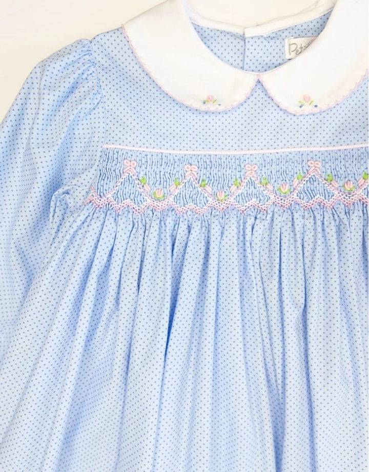 Petit Ami Blue and Pink Smocked Dress with Bloomer Set: 6M, 18M