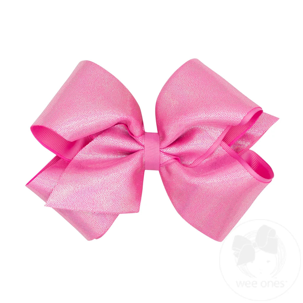 King Mirror Dot and Grosgrain Overlay Hair Bow | Rose