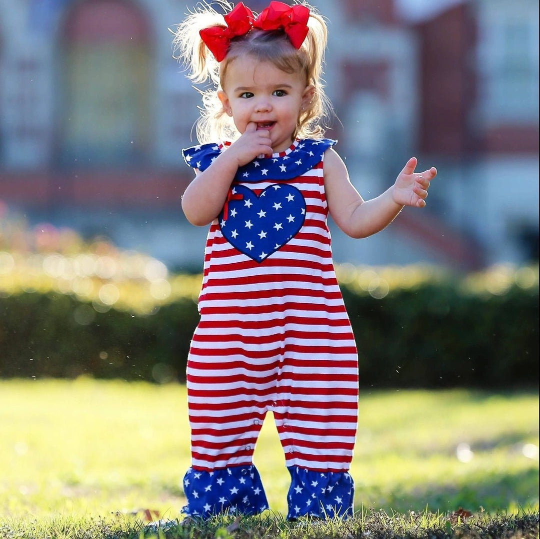 Ann Loren - July 4th Patriotic Heart Romper: 6-12M, 12-18M