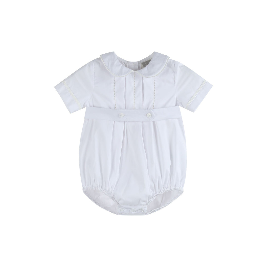 White Collared Button Romper with Bonnet