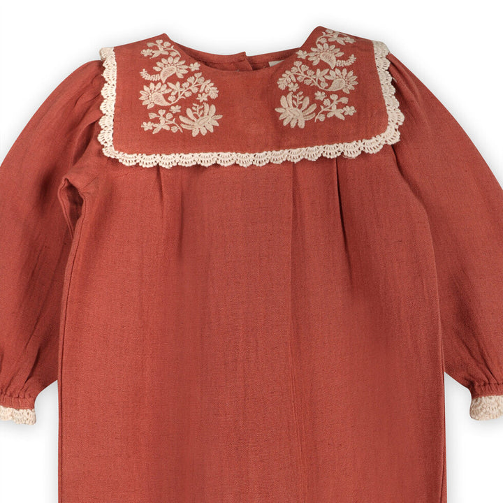 Vena Embroidery Collar Baby Jumpsuit & Headband Set (Organic Cotton)