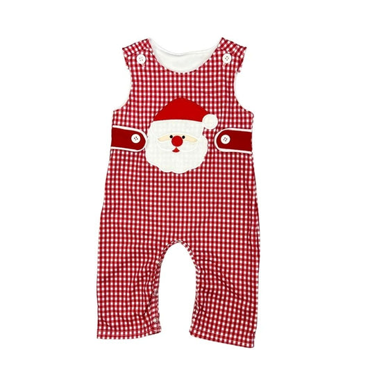 Red and White Gingham Santa Appliqué Overalls 3M