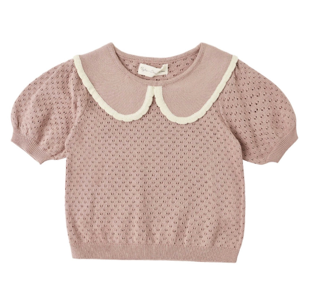 Girls Pointelle Collared Top | Rosewood