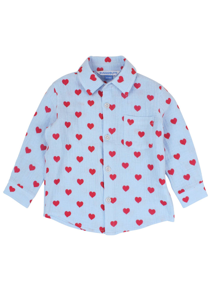 Boys Steal Your Heart Cotton Gauze Long Sleeve Button Down Shirt