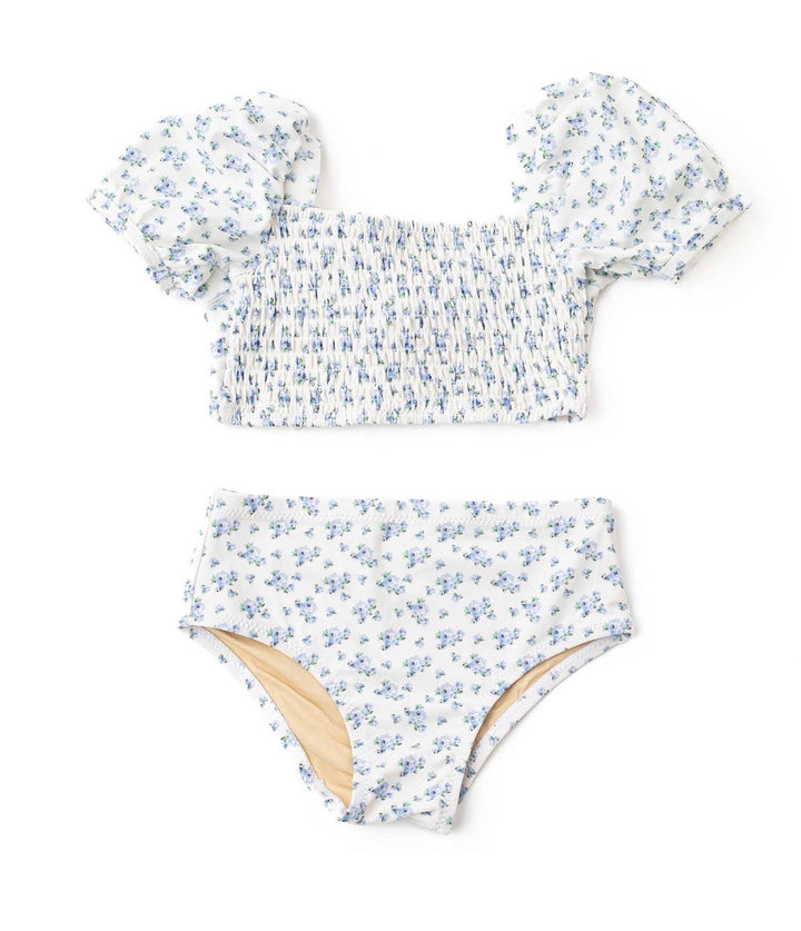 Cottage Floral Blue Smocked Two-Piece Swim