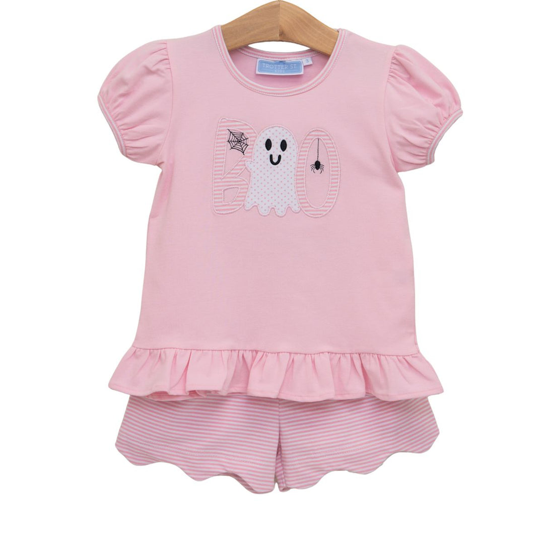 Girls Boo Scalloped Short Set | Pink