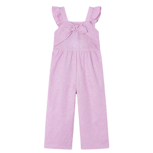 Mayoral Girls Linen Romper Jumpsuit - Mauve: 5