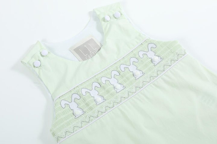 Light Green Bunny Smocked Shortalls