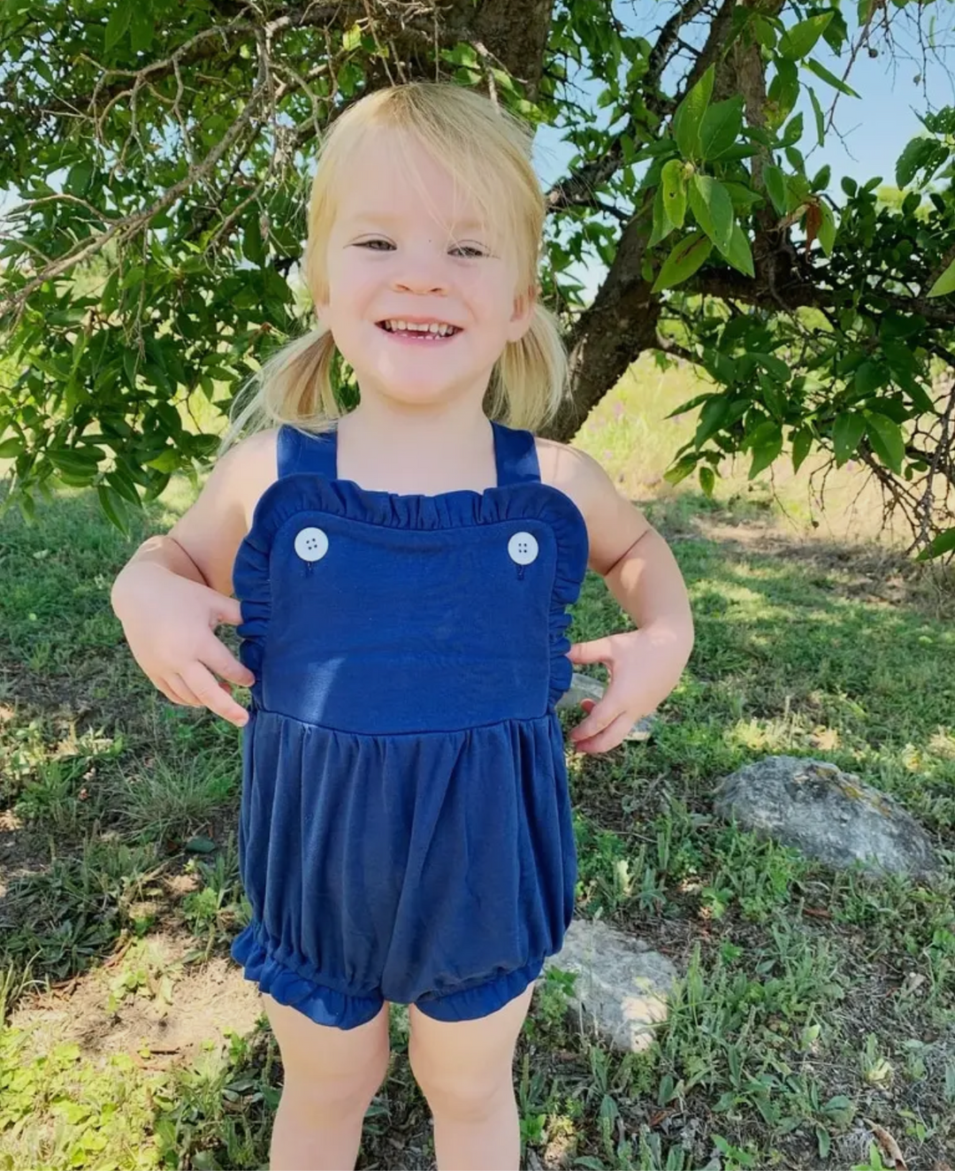 Girls Knit Sunsuit - Navy