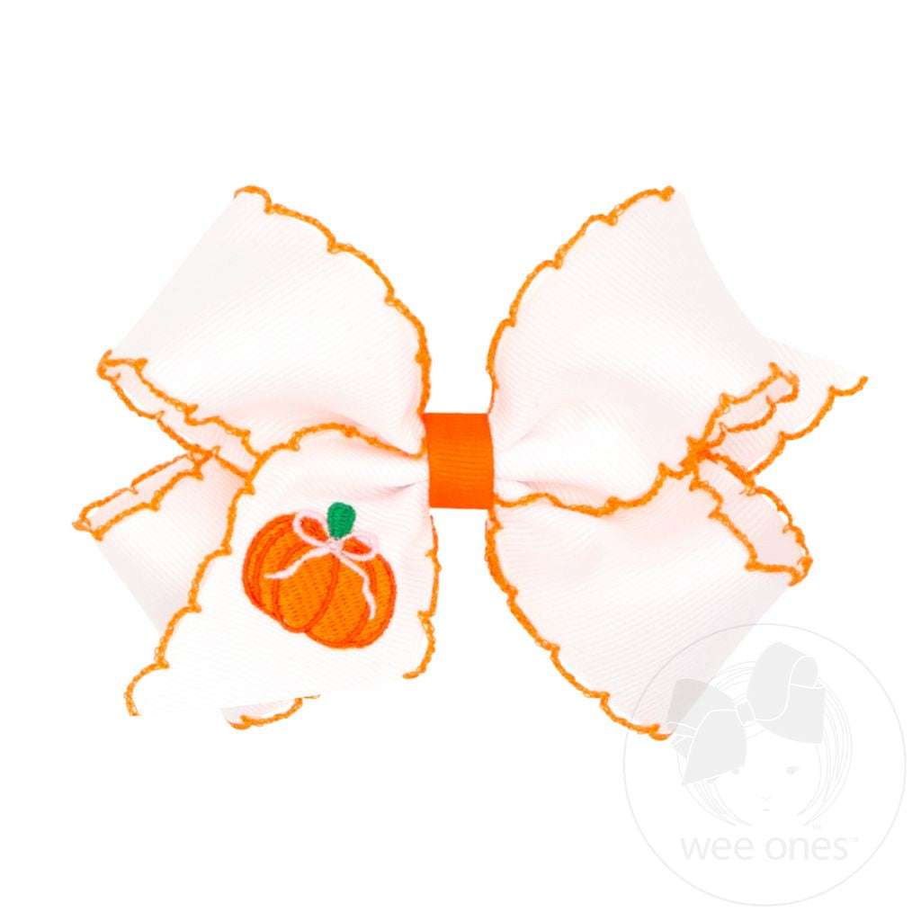 Medium Harvest Pumpkin Embroidery Moonstitch Hair Bow