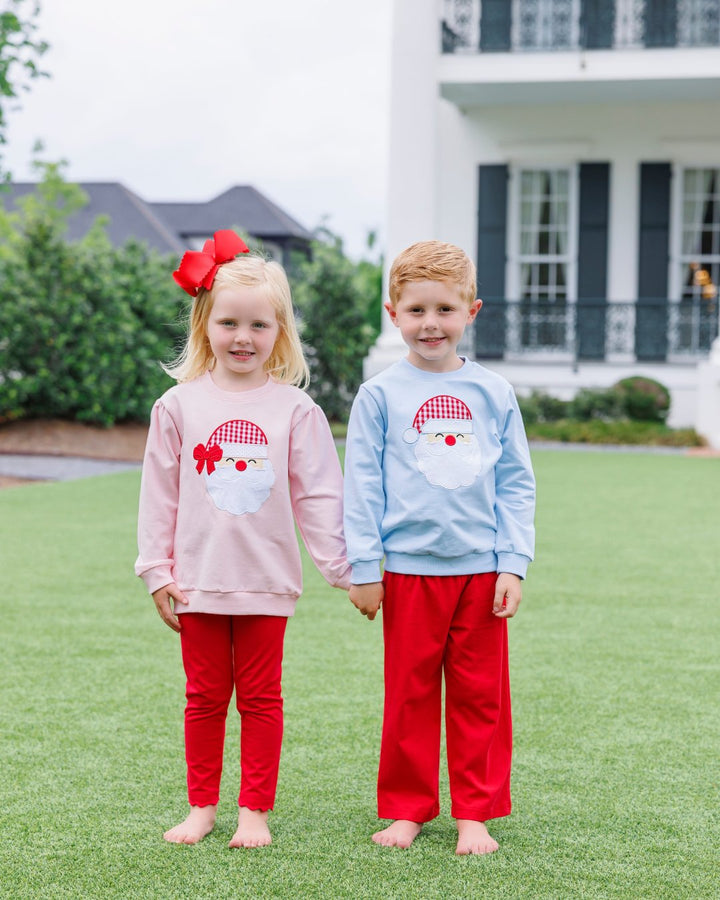 French Terry Girls Pullover- Santa (Light Pink)