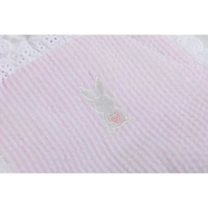 Bunny Ruffle Romper | Pink Seersucker