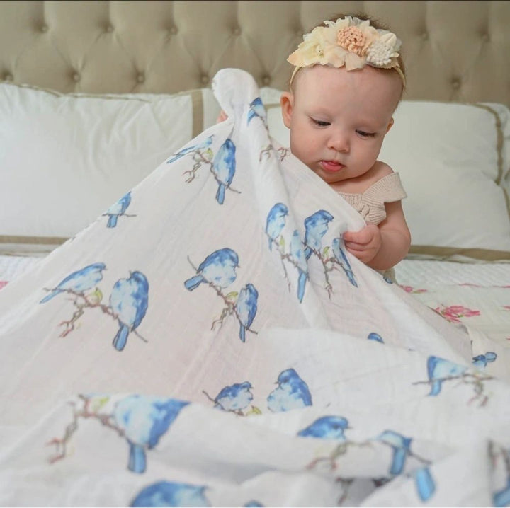 Bluebird of Happiness Baby Muslin Swaddle Blanket