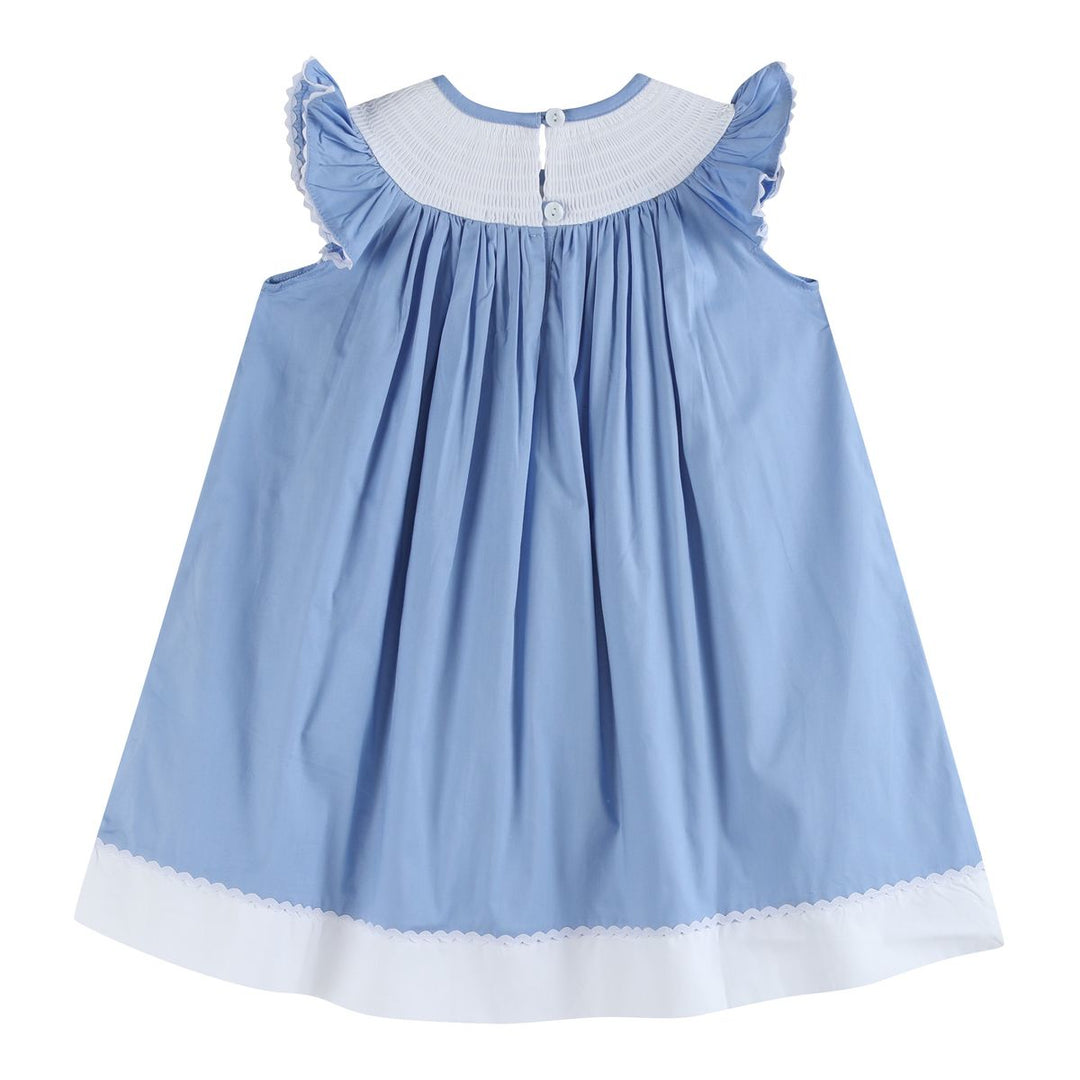 Periwinkle Blue Crosses Smocked Bishop Dress - Easter