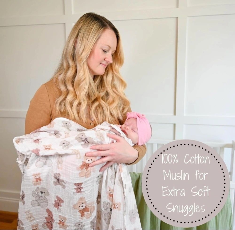 Bear Hugs Baby Muslin Swaddle Blanket