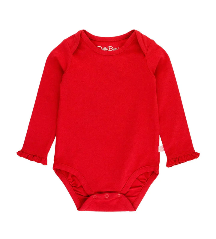 Girls Red Knit Long Sleeve Ruffle Bodysuit
