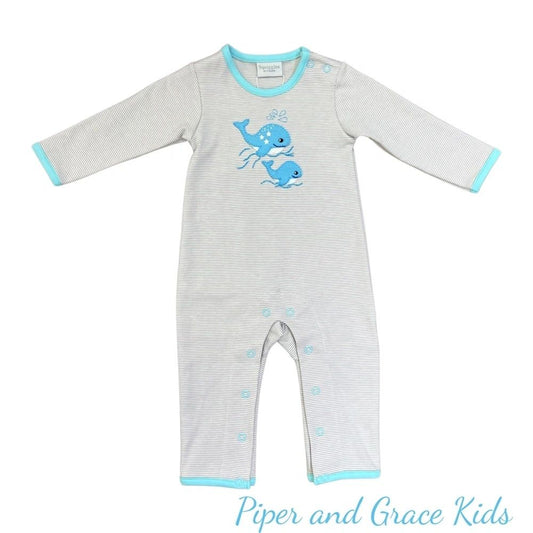 Squiggles Blue Whales Boys Infant Romper - Pima Cotton 12M