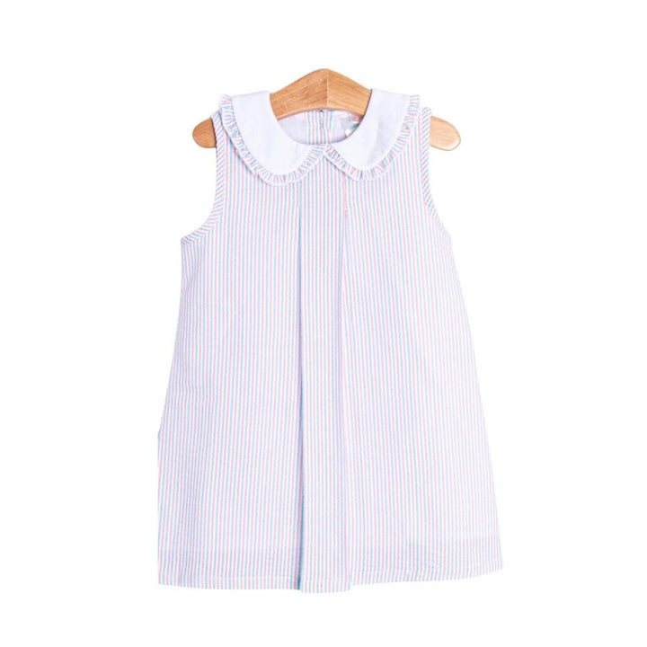 Blue and Pink Striped Seersucker Dress: 3T