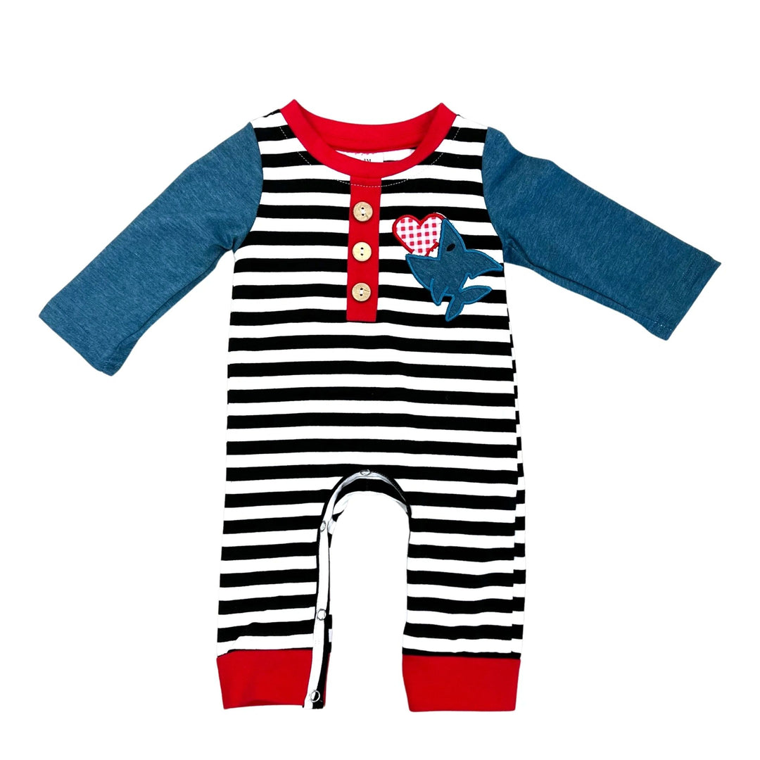 Shark Bite Infant Valentine Romper: 0-3M,6-12M