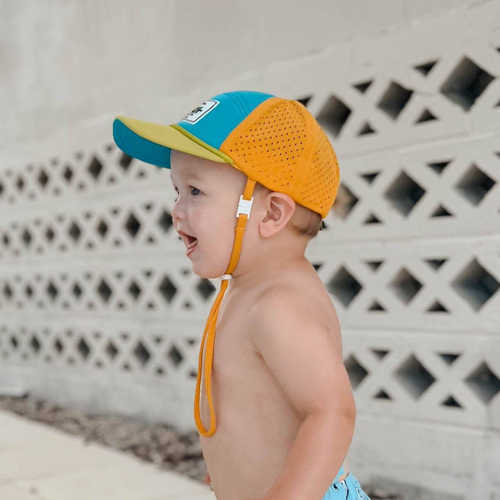 Water Friendly Trucker Hat - Theo Seven Panel: (3-12M) W/CHIN STRAP