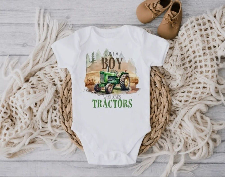 Just a Boy Who Loves Tractors Onesie LONGSLEEVE