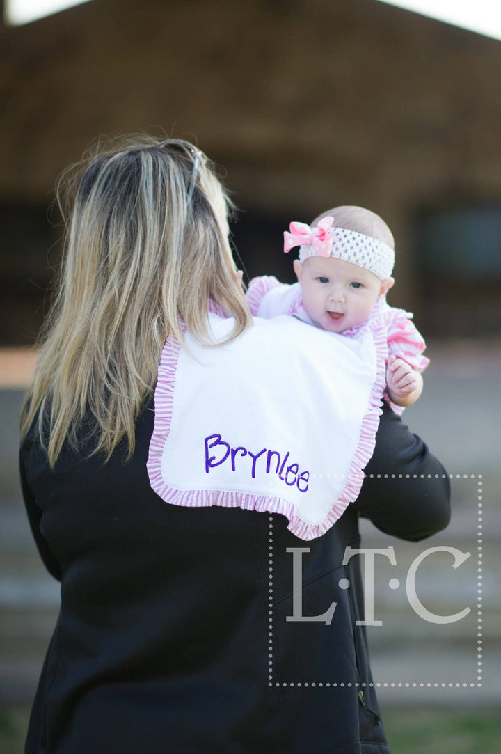 Love That Cotton - Seersucker Trimmed Burp Cloth -Pink Trim